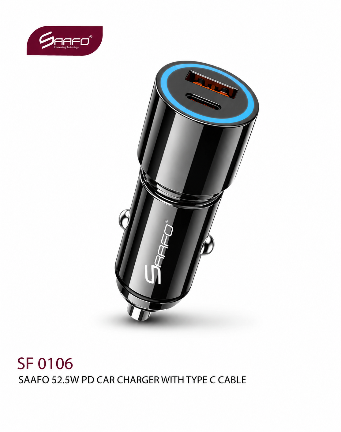52.5W PD Dual Port Car Charger with USB-C Cable