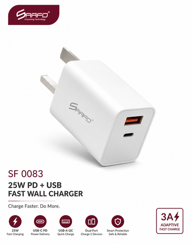 25W PD + USB Fast Wall Charger Adapter